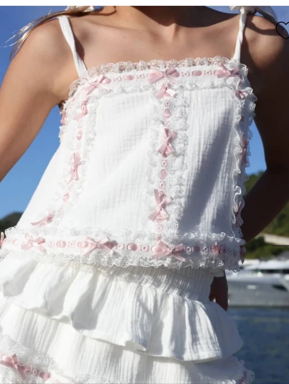Lola + The Boys Angel Bow Tank Top Pink Bows And White 100% Cotton Size 12